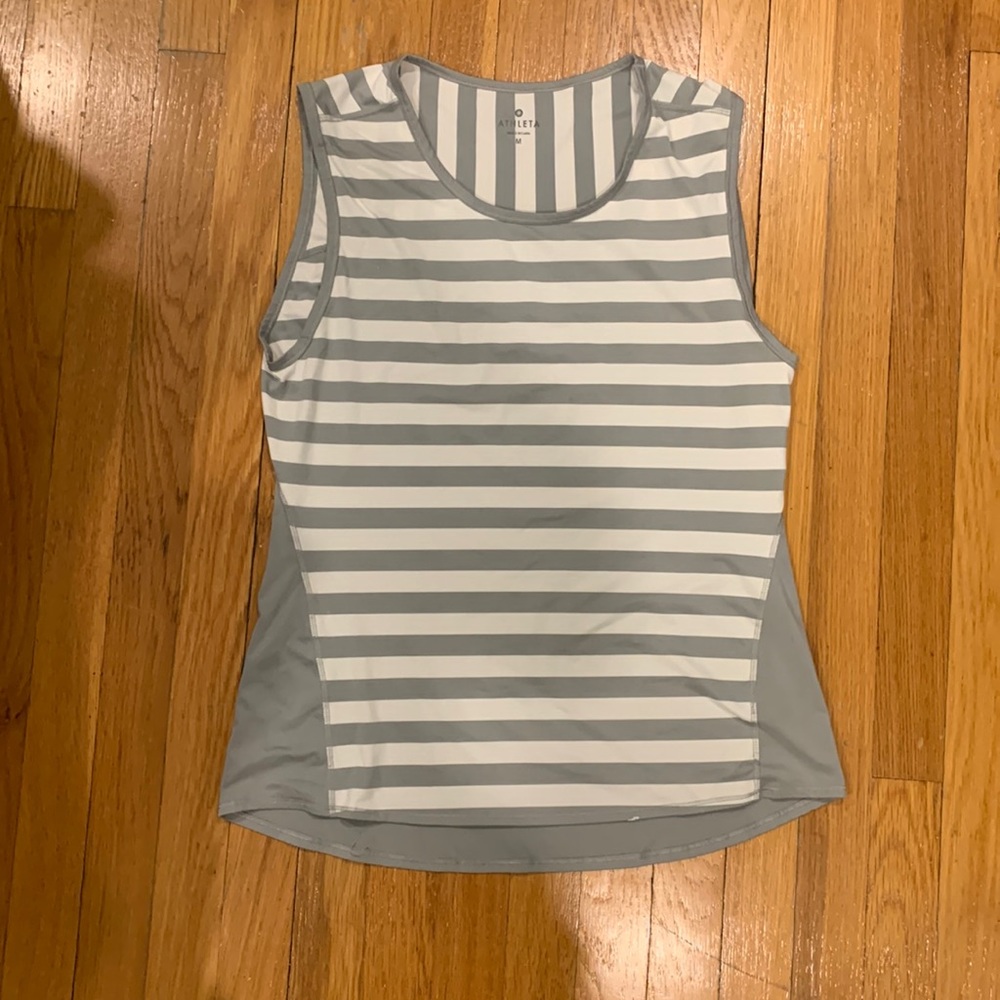 Athleta Women's Grey/White Striped Scoop Neck Tank Top, Size M